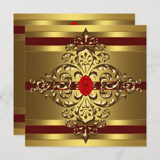 Invitation Gold Ruby Red Womans 60e fête d'anniversaire (Devant / Derrière)