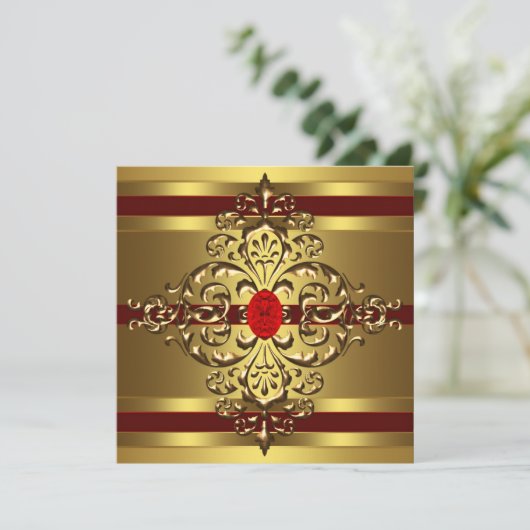 Invitation Gold Ruby Red Womans 60e fête d'anniversaire (Debout devant)