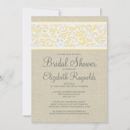 Invitation Gold Rustic Burlap Linen Douche nuptiale Invitatio (Devant)
