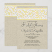Invitation Gold Rustic Burlap Linen Douche nuptiale Invitatio (Devant / Derrière)