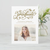 Invitation Gold Rustic Calligraphie Photo Graduation (Debout devant)