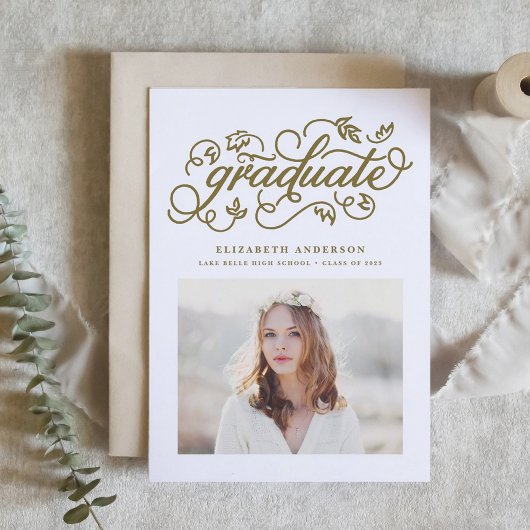 Invitation Gold Rustic Calligraphie Photo Graduation