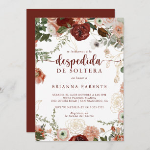 Invitation Gold Rustic Coloré Floral Fête des mariées espagno