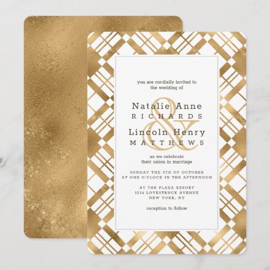Invitation Gold Rustic Country Farmhouse Plaid Mariage (Devant / Derrière)