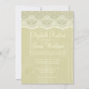 Invitation Gold Rustic dentelle et grange mariage en bois Inv