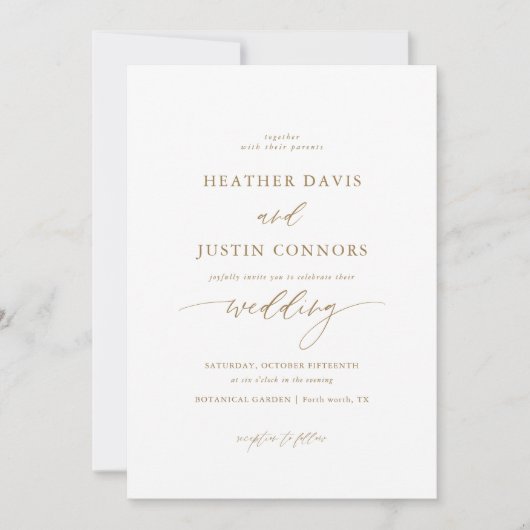 Invitation Gold Rustic Elegant Calligraphie Mariage photo (Devant)