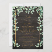Invitation Gold Rustic Wood & Eucalyptus Mariage de verdure I (Devant)