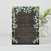 Invitation Gold Rustic Wood & Eucalyptus Mariage de verdure I (Debout devant)