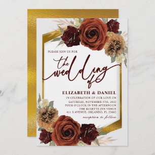 Invitation Gold Rustique Floral Pampas Grass Mariage