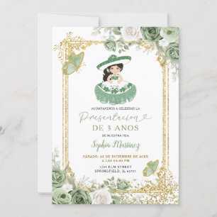 Invitation Gold Sage Green fille espagnole 3e anniversaire