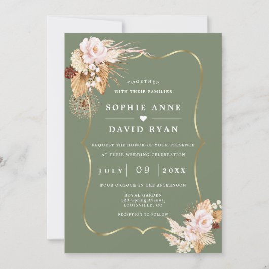 Invitation Gold Sage Green Floral Fall All In One Wedding (Devant)