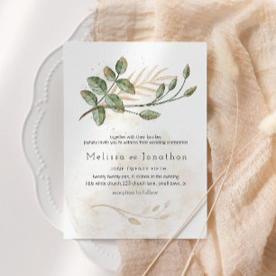 Invitation Gold Sage Green Floral Mariage élégant