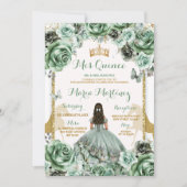 Invitation Gold Sage Green Princesa Quinceañera Fleurs (Devant)