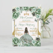 Invitation Gold Sage Green Princesa Quinceañera Fleurs (Debout devant)