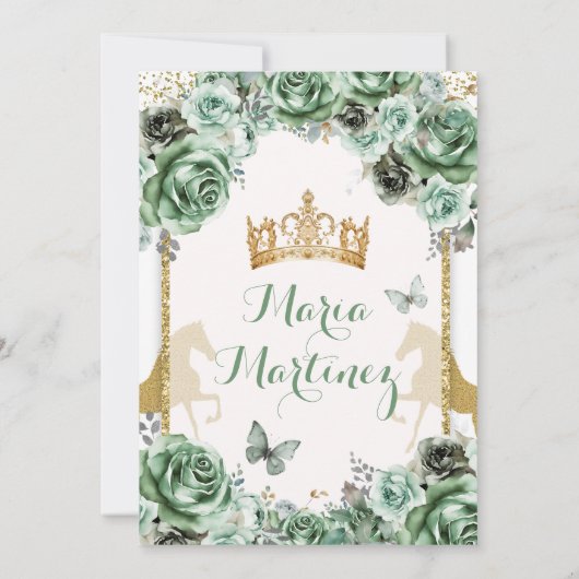 Invitation Gold Sage Green Princesa Quinceañera Fleurs (Dos)