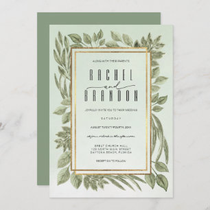 Invitation Gold Sage Vert verdure Aquarelle Mariage
