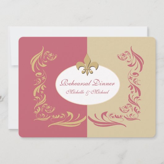Invitation Gold Sand Berry Pink Fleur de Lis Mariage (Devant)