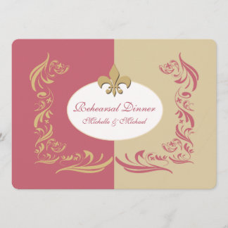 Invitation Gold Sand Berry Pink Fleur de Lis Mariage