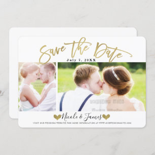Invitation Gold Save the Date Modern Photo Mariage Fiançaille