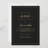 Invitation Gold Script Bordure 40e anniversaire fête Noir (Devant)