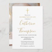 Invitation Gold Script Celebration of Life Photo Funeral  (Devant / Derrière)
