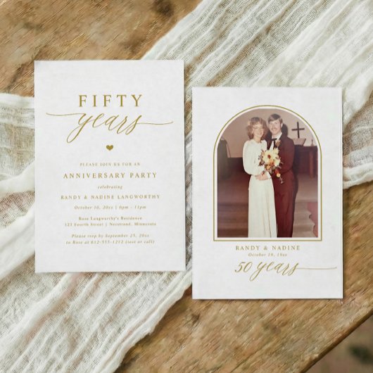 Invitation Gold Script Elegant 50th Wedding Anniversary Party
