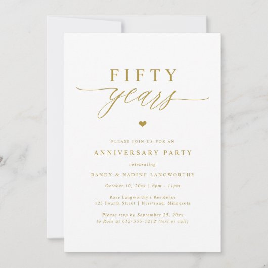 Invitation Gold Script Elegant 50th Wedding Anniversary Party (Devant)