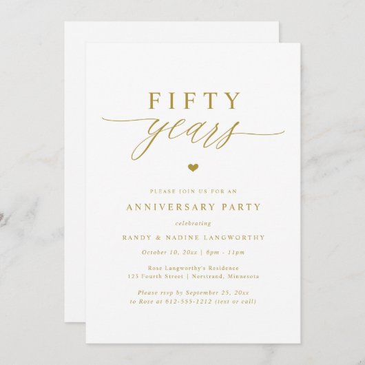 Invitation Gold Script Elegant 50th Wedding Anniversary Party (Devant / Derrière)