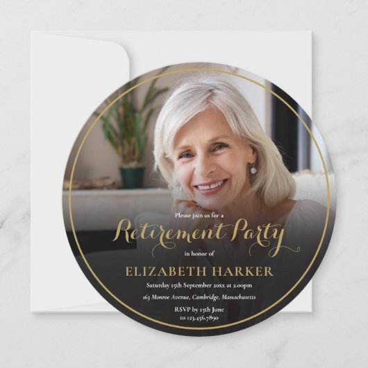 Invitation Gold Script Elegant Photo Retirement Party (Devant)