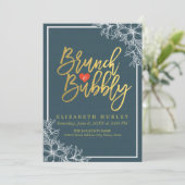 Invitation Gold Script Floral Brunch Fête des mariées Bubbly (Debout devant)