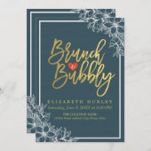 Invitation Gold Script Floral Brunch Fête des mariées Bubbly (Devant / Derrière)