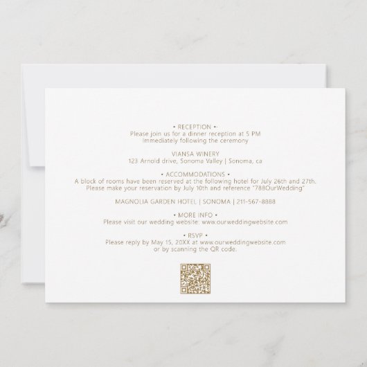 Invitation Gold Script Heart All in One QR Code Mariage (Dos)