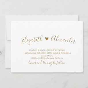 Invitation Gold Script Heart All in One QR Code Mariage