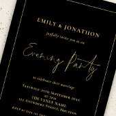 Invitation Gold Script Line mariage Black Evening Party