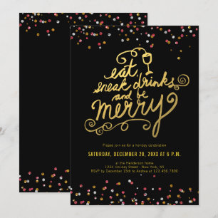 Invitation Gold Script Manger Boire Joyeux Confetti Fête de v