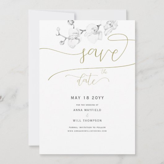 Invitation Gold Script Modern Orchid Wedding Enregistrer la d (Devant)