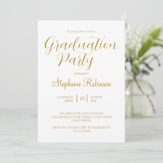 Invitation Gold Script Moderne Calligraphie Partie de Graduat (Debout devant)