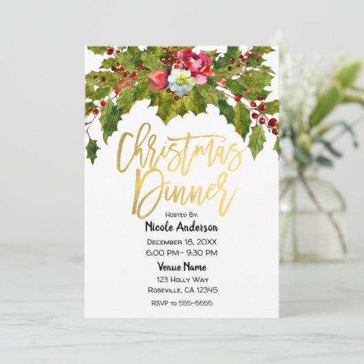 Invitation Gold Script moderne Noël Dîner fête (Debout devant)