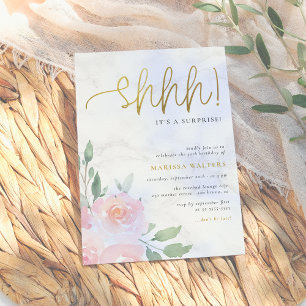 Invitation Gold Script peint Floral Surprise fête d'anniversa