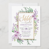 Invitation Gold Script Watercolor Surprise fête d'anniversair (Devant)