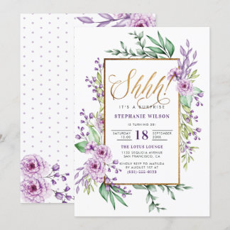 Invitation Gold Script Watercolor Surprise fête d'anniversair