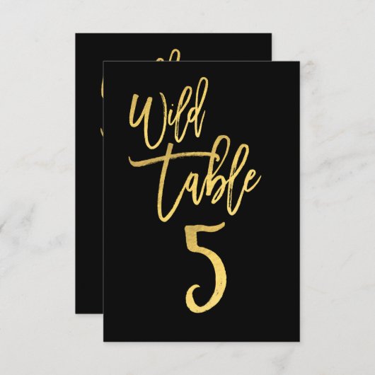 Invitation Gold Script Wild Birthday Party Table Numéro 5 (Devant / Derrière)