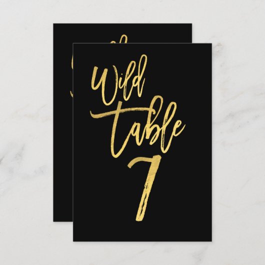 Invitation Gold Script Wild Birthday Party Table Numéro 7 (Devant / Derrière)