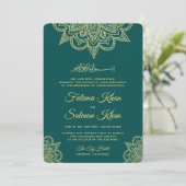 Invitation Gold Sea Green Henna Mehndi Islamic Wedding (Debout devant)