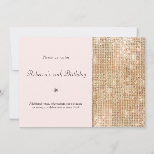 Invitation Gold Sequins 30e Anniversaire rose pâle (Devant)