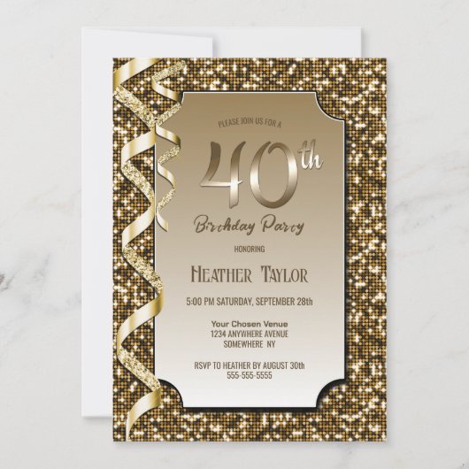 Invitation Gold Sequins 40e fête d'anniversaire (Devant)