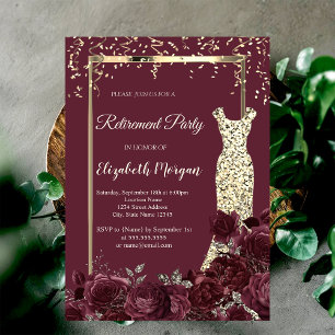 Invitation Gold Sequins Robe Bourgogne Parti de retraite Rose