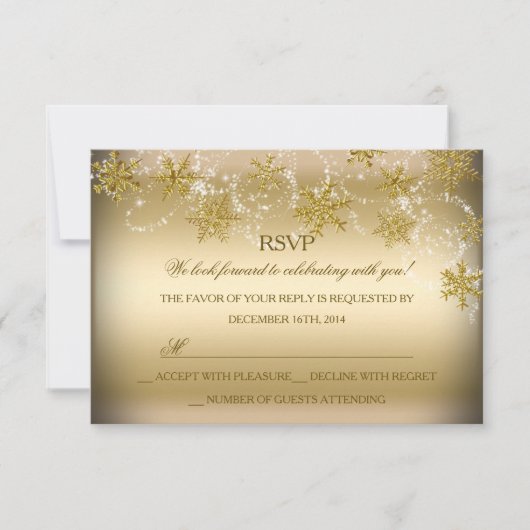 Invitation Gold Shimmer Snowflake Noël Fête RSVP (Devant)