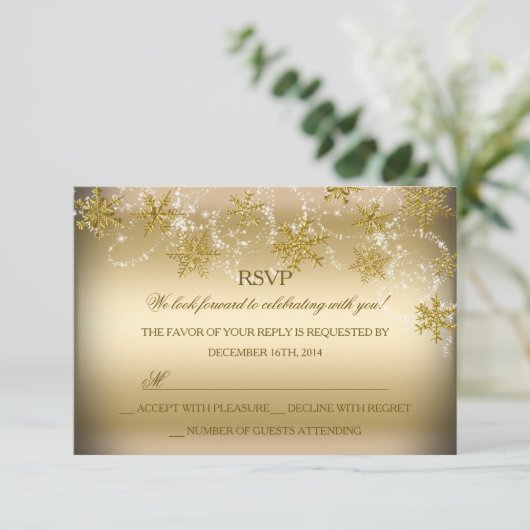 Invitation Gold Shimmer Snowflake Noël Fête RSVP (Debout devant)