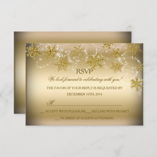 Invitation Gold Shimmer Snowflake Noël Fête RSVP (Devant / Derrière)